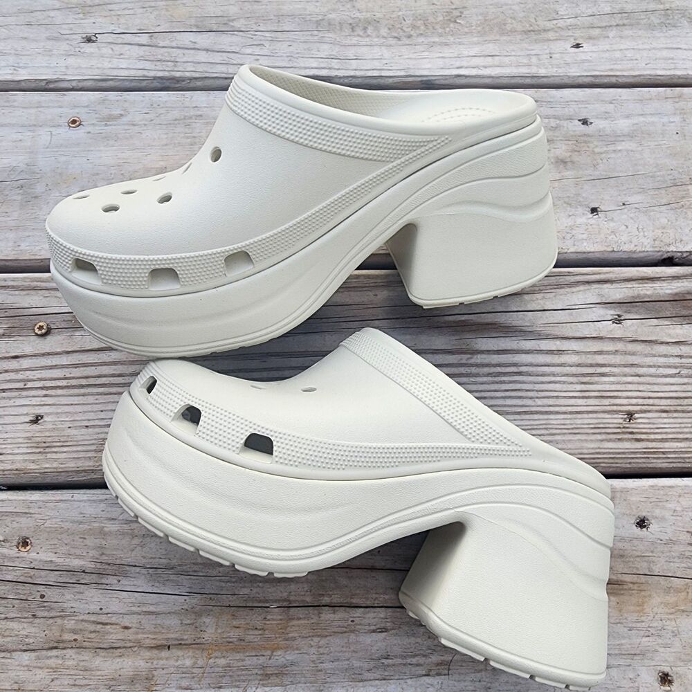 Crocs Siren Clogs Off White Platform Heels Comfort Slip On Womens Sz10/Mens Sz8